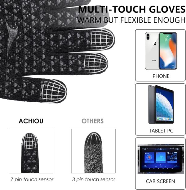 Achiou Winter Gloves, Glove for Men Women, Upgraded Touch Screen Texting Warm Running with Thermal Soft Knit Lining