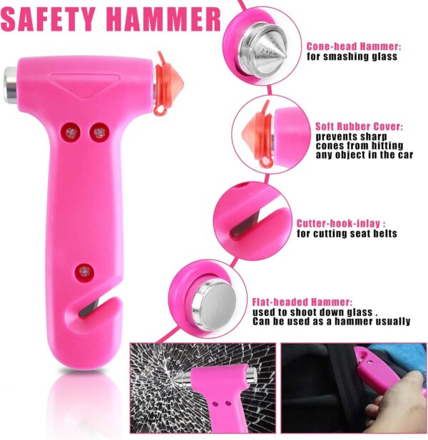 Car Emergency Kit, Pink Roadside Emergency Car Kit with Jumper Cables, Tow Rope, Safety Hammer, Pink Car Accessories for Women