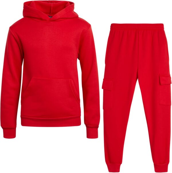 Boys' Fleece Jogger Set - 2 Piece Basic Solid Pullover Hoodie and Cargo Pocket Sweatpants (Size: 8-18)