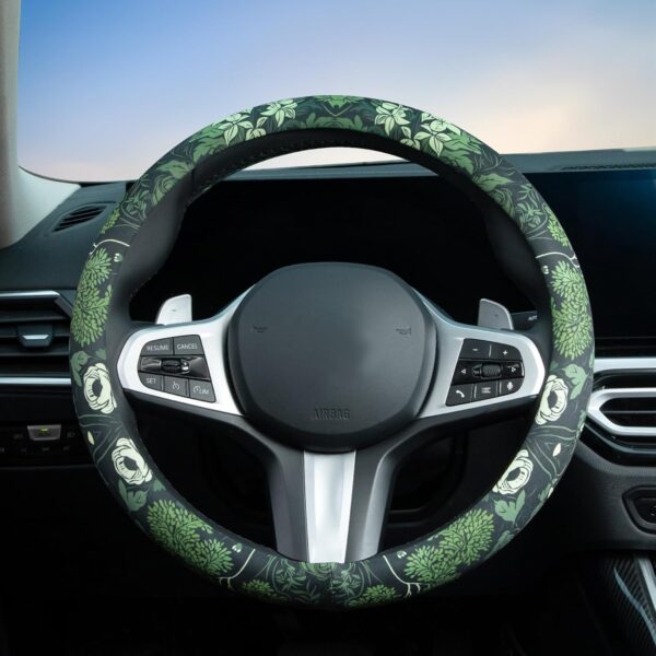 Sage Green Floral and Plant Steering Wheel Cover Auto Steering Wheel Protector, Anti-Slip, Breathable, Absorbing Sweat, Universal Plant Car Accessories 14.5–15 inch,Fit for Most Car, Trucks, SUV