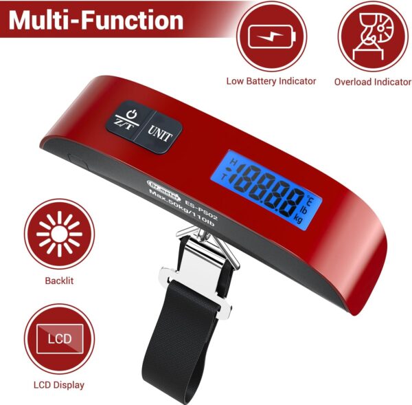 Luggage Scale, Dr.meter Luggage Weight Scale Backlight LCD Display PS02 110lb/50kg Electronic Balance Digital Postal Travel Accessories with Rubber Paint Handle Temperature Sensor, Red