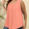 Saloogoe Summer Tank Tops for Women Loose Fit Pleated Square Neck Sleeveless Tops Curved Hem Flowy