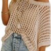 Dokotoo Womens Summer Scoop Neck Short Sleeve Sweater Casual Crochet Hollow Out Knit Tops Pullover Shirts Beach Coverup