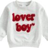 Lesimsam Toddler Baby Boy Girl Valentines Day Outfit Embroidery Sweatshirt Crewneck Long Sleeve Pullover Shirts Top