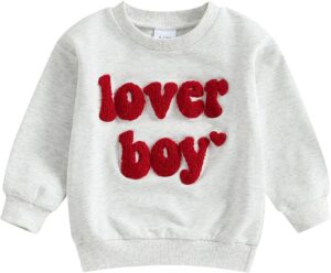 Lesimsam Toddler Baby Boy Girl Valentines Day Outfit Embroidery Sweatshirt Crewneck Long Sleeve Pullover Shirts Top