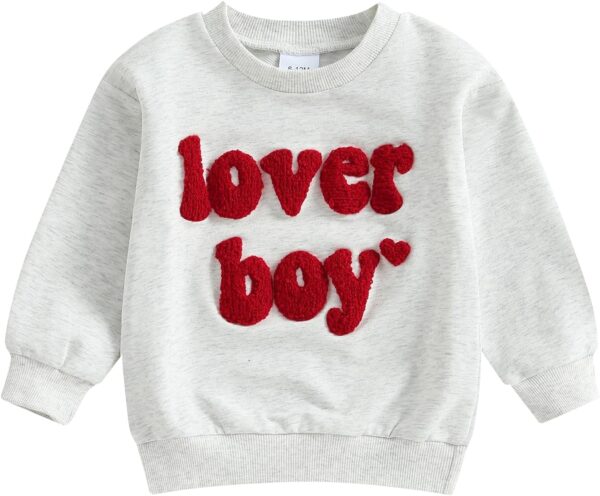 Lesimsam Toddler Baby Boy Girl Valentines Day Outfit Embroidery Sweatshirt Crewneck Long Sleeve Pullover Shirts Top