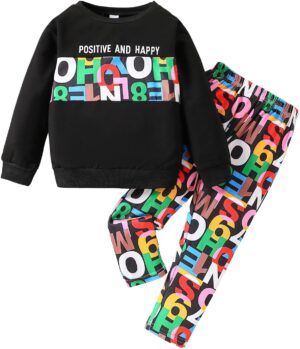 Toddler Kid Girl Clothes Letter Graphic Pullover Sweatshirt + Leggings 2PC Girls Fall Winter Pant Set