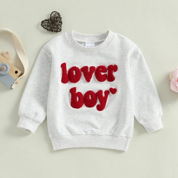 Lesimsam Toddler Baby Boy Girl Valentines Day Outfit Embroidery Sweatshirt Crewneck Long Sleeve Pullover Shirts Top