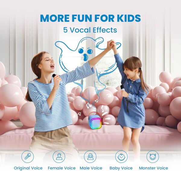 Mini Karaoke Machine for Kids, Christmas Birthday Gifts for Girls Boys Toy 4, 5, 6, 7, 8, 9, 10, 12+, Portable Bluetooth Speaker with 2 Wireless Mics, Karafun Premium Songs for All Ages(Blue)