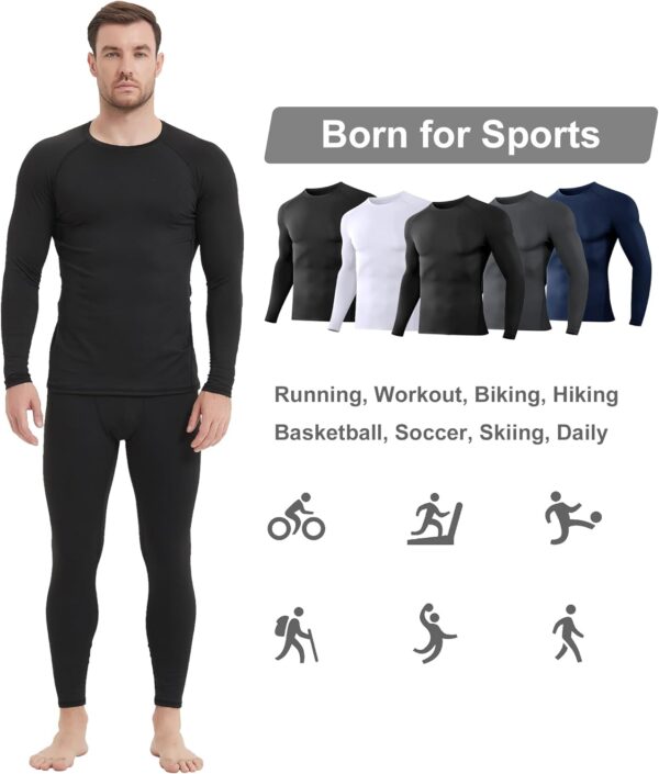 5 Pack Men's Compression Shirts Long Sleeve Athletic Workout Sports Undershirt Base Layer Top for Winter