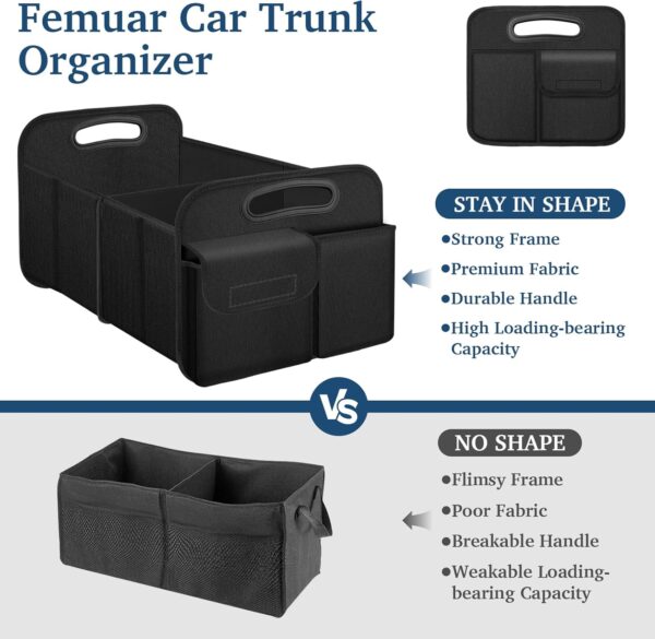 Femuar Car Trunk Organizer, Car Storage Organizer with Large Capacity Waterproof Collapsible Trunk Organizer for Car Suv/Jeep/Sedan (Black, Standard)