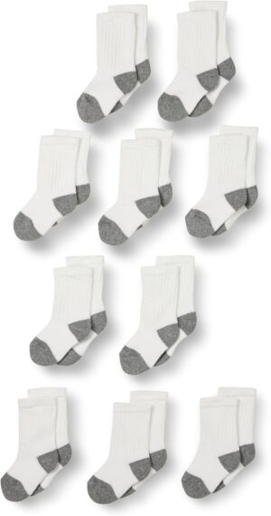 Amazon Essentials Unisex Kids and Toddlers' Cotton Crew Socks, 10 Pairs