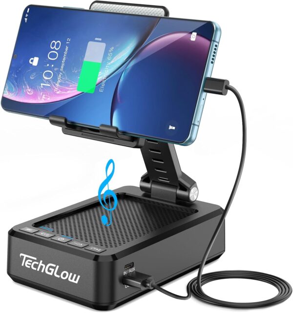 TechGlow Gifts for Men Women Foldable Cellphone Stand with Bluetooth Speaker and Power Bank Birthday Gift Idea for Mom Dad Cool Gadget Tech Gifts