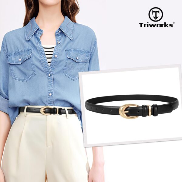 Women Leather Belt for Jeans Pants Fashion Ladies Skinny Faux Leather Dress belt with Gold Buckle