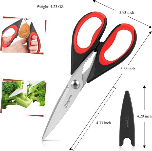 iBayam Kitchen Scissors All Purpose Heavy Duty, Kitchen Utensils Set, Stainless Steel Cooking Utensils Gadgets, Meat Poultry Food Shears Dishwasher Safe Utility Tools Home Gift, with Protective Sheath