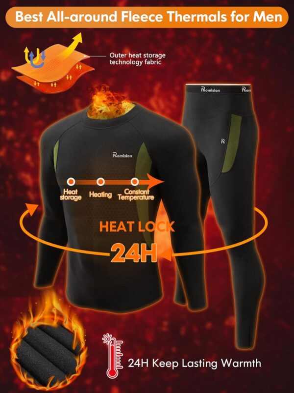 romision Thermal Underwear for Men Long Johns Fleece Lined Hunting Gear Bottom Top Set Base Layer for Cold Weather Gift