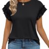 AUTOMET Womens Tshirts Short Sleeve Casual Summer Tops 2025 Ruffle Crewneck Trendy Fashion Dressy Cute Work Outfits