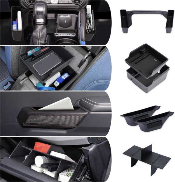 4PCS for Ford Bronco Accessories 2024 2025 2021 2022 2023 Car Interior Bronco Accessories Auto Console Shifter Storage,Glove Box Dividers Organizer,2/4 Door Handle Organizer,Armrest Storage Box