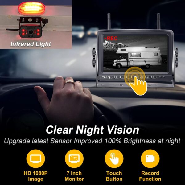 RV Backup Camera Wireless Plug and Play: Pre-Wired for Furrion System Recording Wide View Rear View Camera Clear Night Vision HD 1080P 7'' Touch Key Monitor for Trailer Camper Motorhome Yakry Y27-N