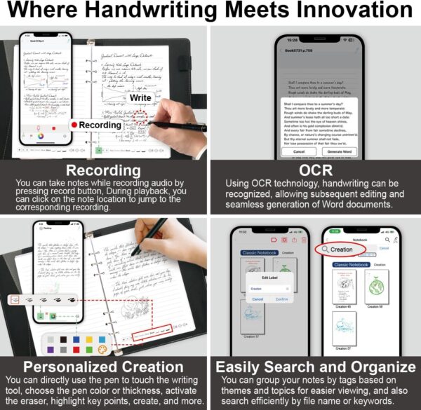 3in1 Syncify Digital Notebook Smart Pen Notebook and Writing Board Set, Real-time Sync for Digitizing, Storing, and Sharing Paper Notes, Compatible with Smartphone (Android and iOS)