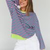 Trendy Queen Oversized Sweatshirt for Women 2024 Fall Crewneck Striped Long Sleeve Shirts Hoodies Preppy Top Y2K Outfits