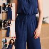 Dokotoo Jumpsuits for Women 2025 Summer Ruffle Sleeves Square Neck Rompers Drawstring Overalls with Pockets