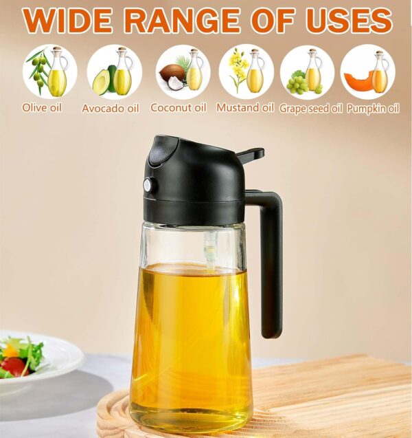 2 Pack 16oz Oil Sprayer for Cooking - 2 in 1 Spray & Pour Olive Oil Dispenser - 470ml Glass Spray Oil Bottle - Kitchen Gadgets