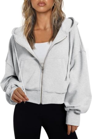 Trendy Queen Hoodies for Women Full Zip Up Cropped Sweatshirts Jackets Casual Comfy Gym Tops Fall Outfits Winter Clothes 2025