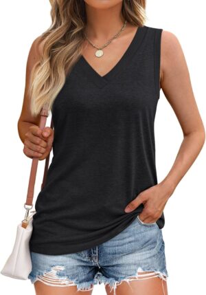 AUTOMET Tank Top Women 2025 Casual Soft Loose Spring Summer V Neck Sleeveless Tee Shirts Basic Trendy Outfits Clothes