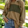 Dokotoo Long Sleeve Spring Tops Oversized 2025 Trendy Round Crew Neck Casual Color Block Womens Shirts Blouses