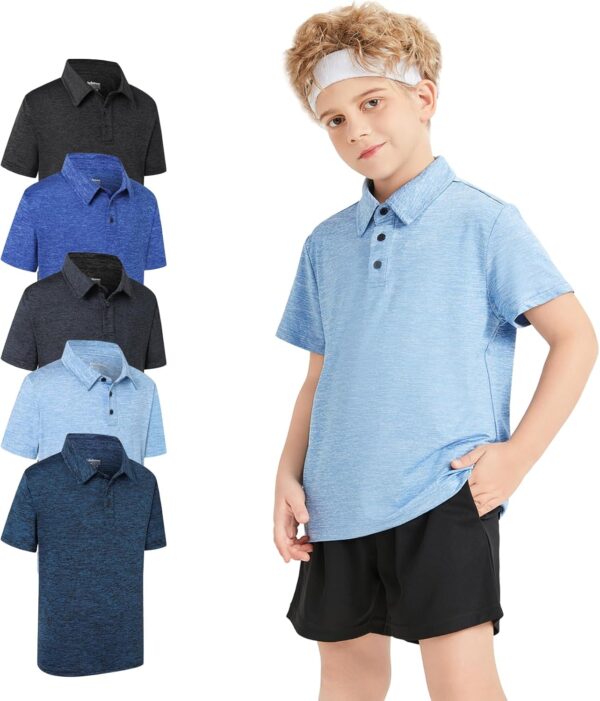 5 Pack Boys&Girls Athletic Polo Quick Dry Short Sleeve Youth Performance Activewear Golf Shirt for Kids