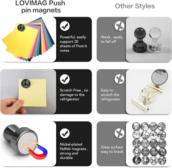 LOVIMAG 12Pcs Black Fridge Magnets, Small and Strong Magnets for Whiteboard, Office, Classroom, Map, Kitchen Accessories, Office Accessories, Locker Accessories