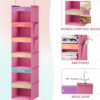 6-Shelf Weekly Hanging Closet Organizer, Weekly Clothes Organizers for Kids with 2 Side Pockets, Pink