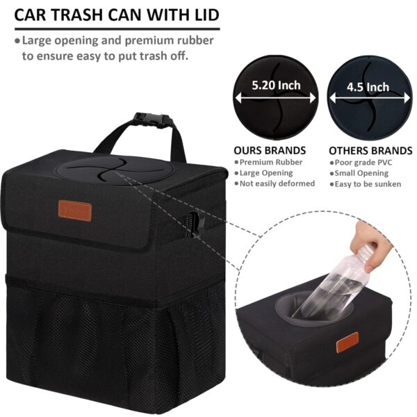 Car Trash Can for Car Cute, Car Trash Bag Bin Hanging Waterproof Automotive Car Garbage Cans Leak Proof Vehicle Trash Can Black