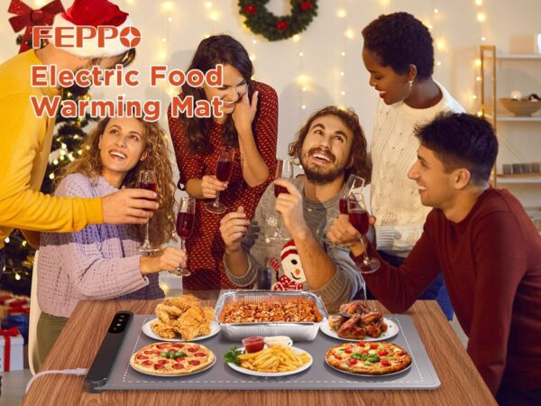 FEPPO Food Warming Mat, Upgrade High-tech Graphene Heating, Fast Full Surface Electric Warming Tray with 6 Level Adjustable Temperature and 6 Hours Timer, Roll Up Food Warmers for Parties Buffet