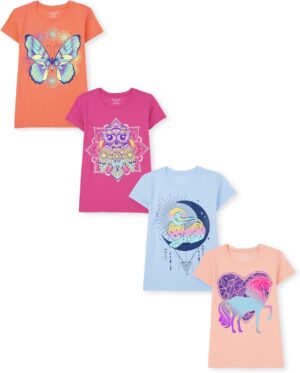 The Childrens Place Girls Kindness, Love, Equality Short Sleeve Graphic T Shirts Multipacks