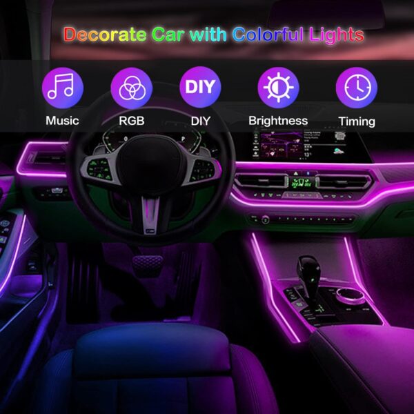 Interior Car LED Strip Lights with Wireless APP and Remote Control, RGB 5 in 1 Ambient Lighting Kits with 236 inches Fiber Optic, 16 Million Colors Car Neon Lights, Sync to Music