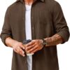 COOFANDY Men's Waffle Button Down Shirts Casual Long Sleeve Shacket Jacket with Pockets