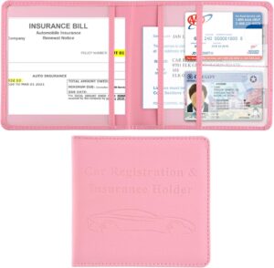 Cacturism Car Registration and Insurance Holder, Vehicle Glove Box Car Organizer Men Women Wallet Accessories Case for Cards, Essential Document, Driver License, Pink