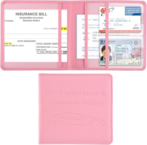 Cacturism Car Registration and Insurance Holder, Vehicle Glove Box Car Organizer Men Women Wallet Accessories Case for Cards, Essential Document, Driver License, Pink