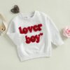 Lesimsam Toddler Baby Boy Girl Valentines Day Outfit Embroidery Sweatshirt Crewneck Long Sleeve Pullover Shirts Top