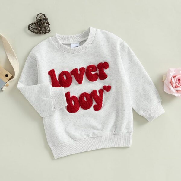 Lesimsam Toddler Baby Boy Girl Valentines Day Outfit Embroidery Sweatshirt Crewneck Long Sleeve Pullover Shirts Top