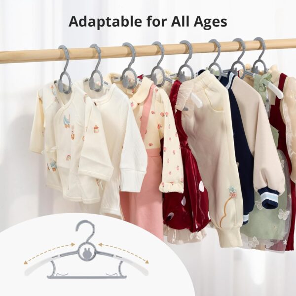 Kids Hangers, Extendable Baby Hangers, Non-Slip 80 Kids Clothes Hangers, 11''-14' Toddler Hangers, Space-Saving, Adjustable Baby Clothes Hangers Gray, Stackable Hangers for Kids