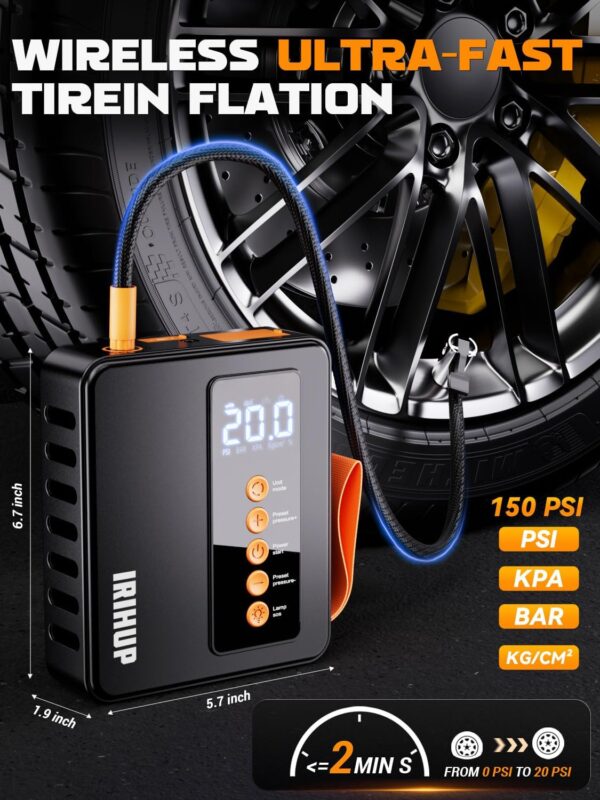 Portable Car Jump Starter with Air Compressor - 4000A Car Battery Jump Starter (10 Gas/9L Diesel), 12V Car Jumper Starter Portable, Jump Box with Smart Jumper Cables, 150 PSI Tire Inflator