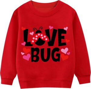 Tkria Toddler Girls Sweatshirt Lovebug Valentine's Day Shirt Kids Heart Print Clothes Long Sleeve Pullover VdayTops 2-7T