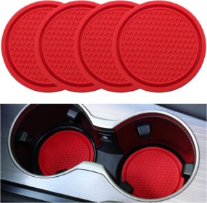 SINGARO Car Cup Coaster, 4PCS Universal Non-Slip Cup Holders Embedded in Ornaments Coaster, Car Interior Accessories, Red