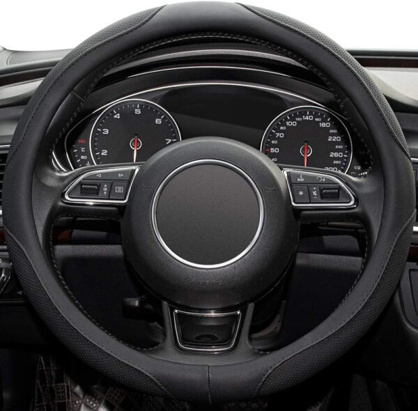 Xizopucy Car Steering Wheel Cover,14.5-15 Inch Black Universal Microfiber Leather Covers Breathable Anti-Slip Odorless Steering Wheels Accessories for Men Women