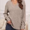 Dokotoo Womens Soft Long Sleeve V Neck Shirts Solid Casual Decorative Buttons Knitted Pullover Tunic Tops