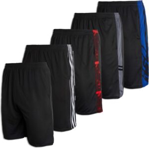 Real Essentials 5 Pack: Men's Mesh Athletic Basketball Shorts Quick Dry Activewear with Pockets