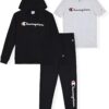 Champion Boys Sweatsuit Set for Kids 3 Piece Boys Hoodie Jogger and Tee Shirt Tracksuit Outfit